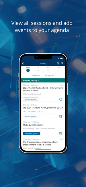 ces 2024 mobile app - view all sessions and add events to your agenda